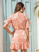 Rundhals-Jumpsuitkleid mit Blumenmuster und Lotusblatt-Muster für Damen